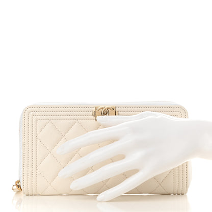 Chanel Caviar Quilted Boy Long Zip Around Wallet White 2 of 9