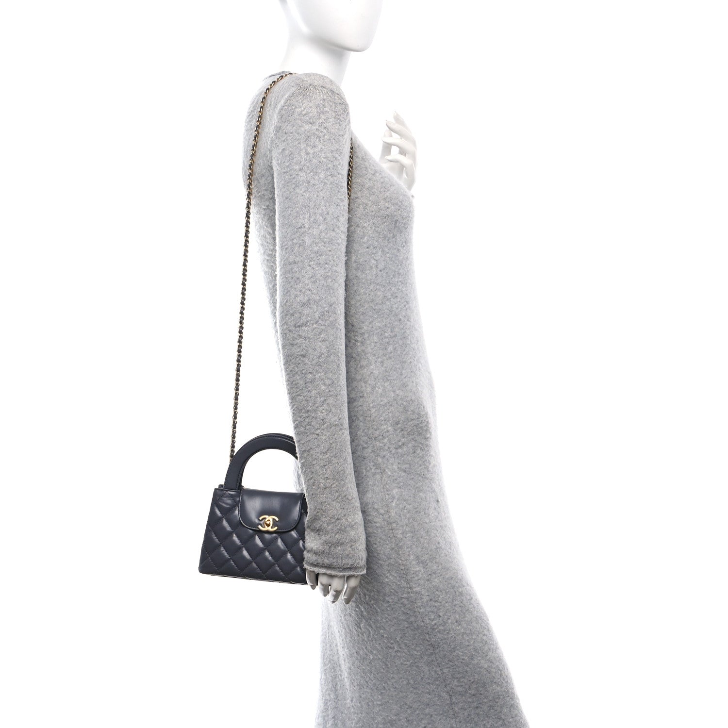 Chanel Shiny Aged Calfskin Quilted Nano Kelly Shopper Grey 2 of 11