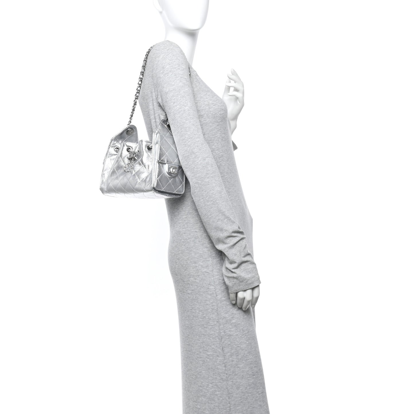 Metallic Caviar Quilted Mini Chanel 25 Handbag Silver
