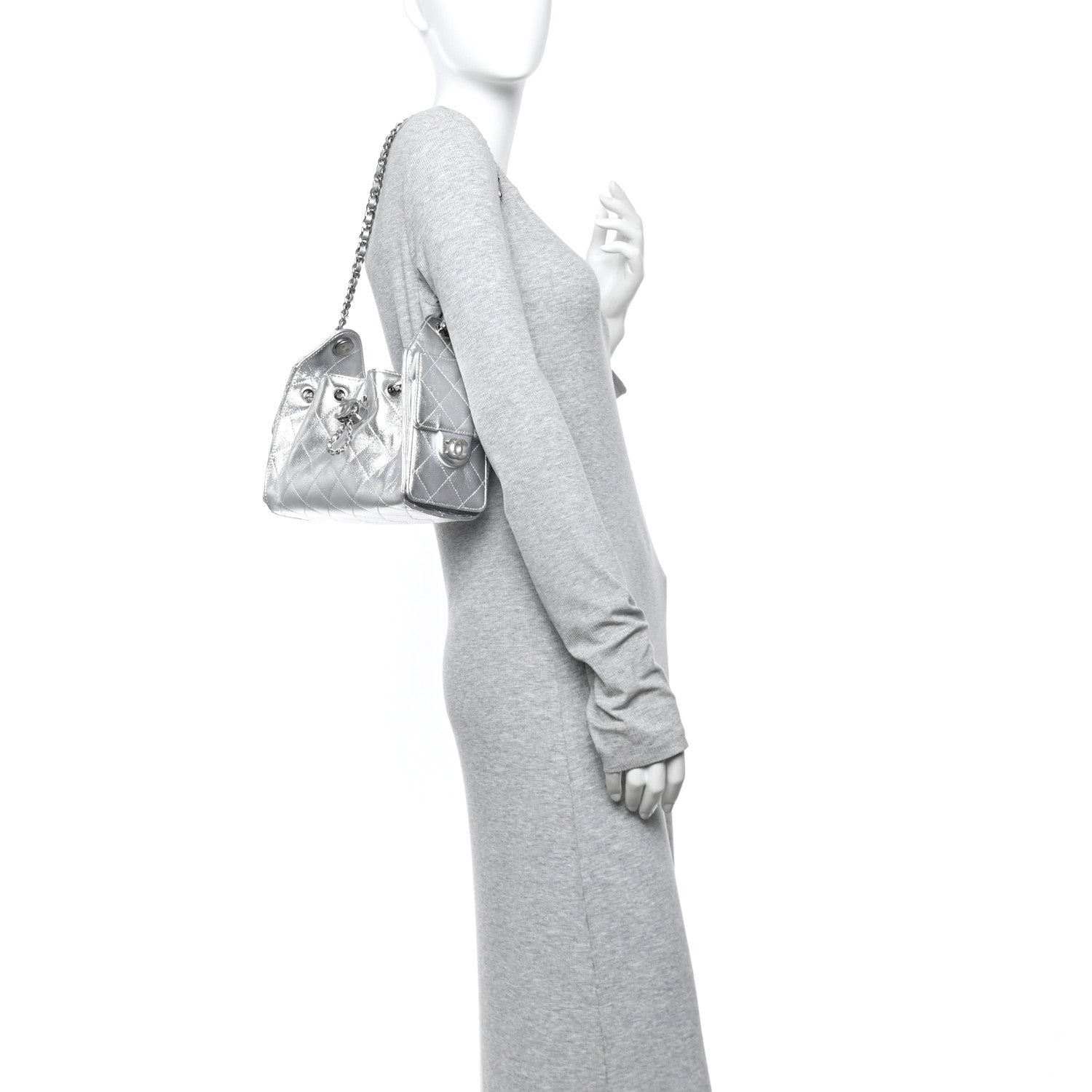 Chanel Metallic Caviar Quilted Mini Chanel 25 Handbag Silver 2 of 10