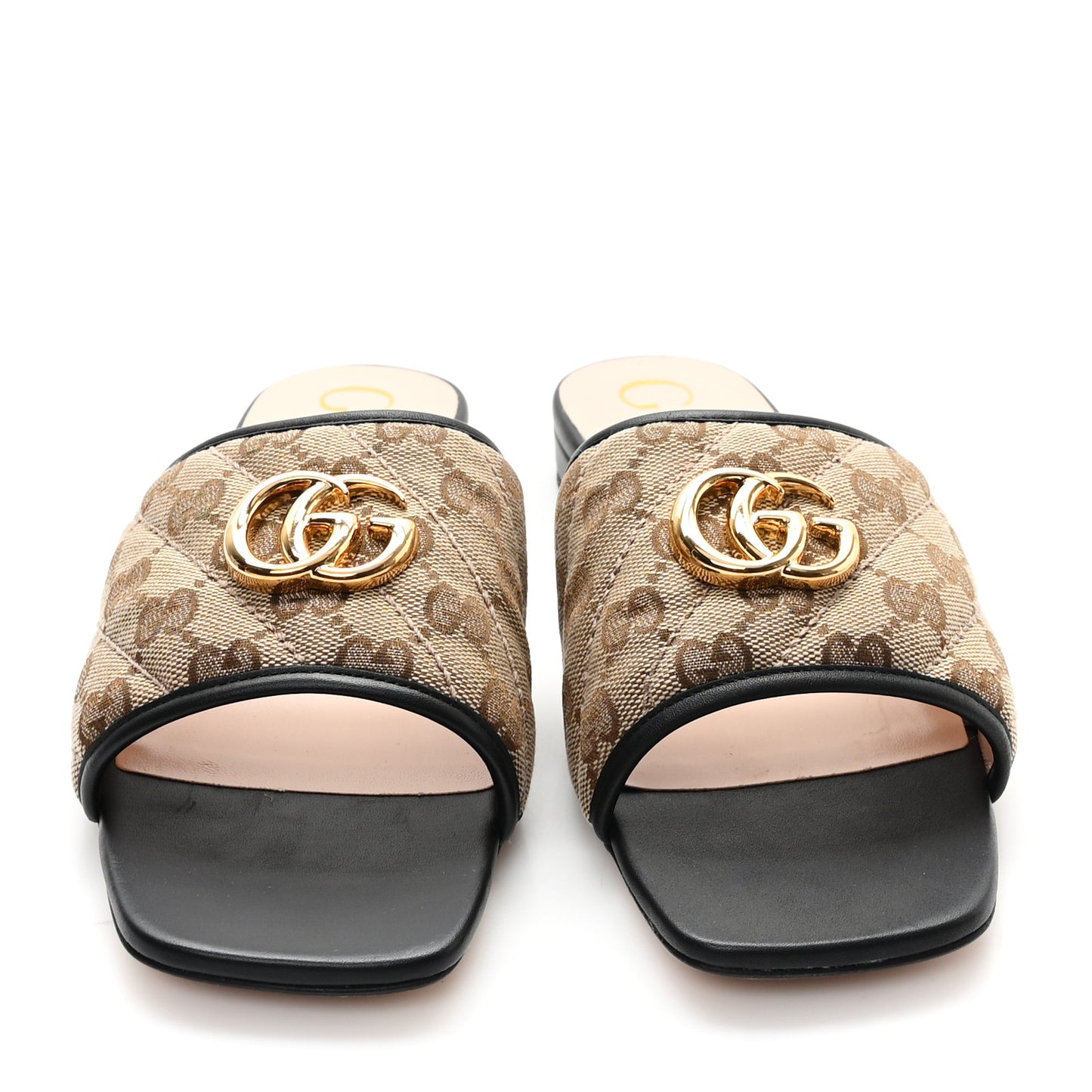 Monogram Matelasse Diagonal GG Marmont Flat Slide Sandals 40 Beige Ebony Black