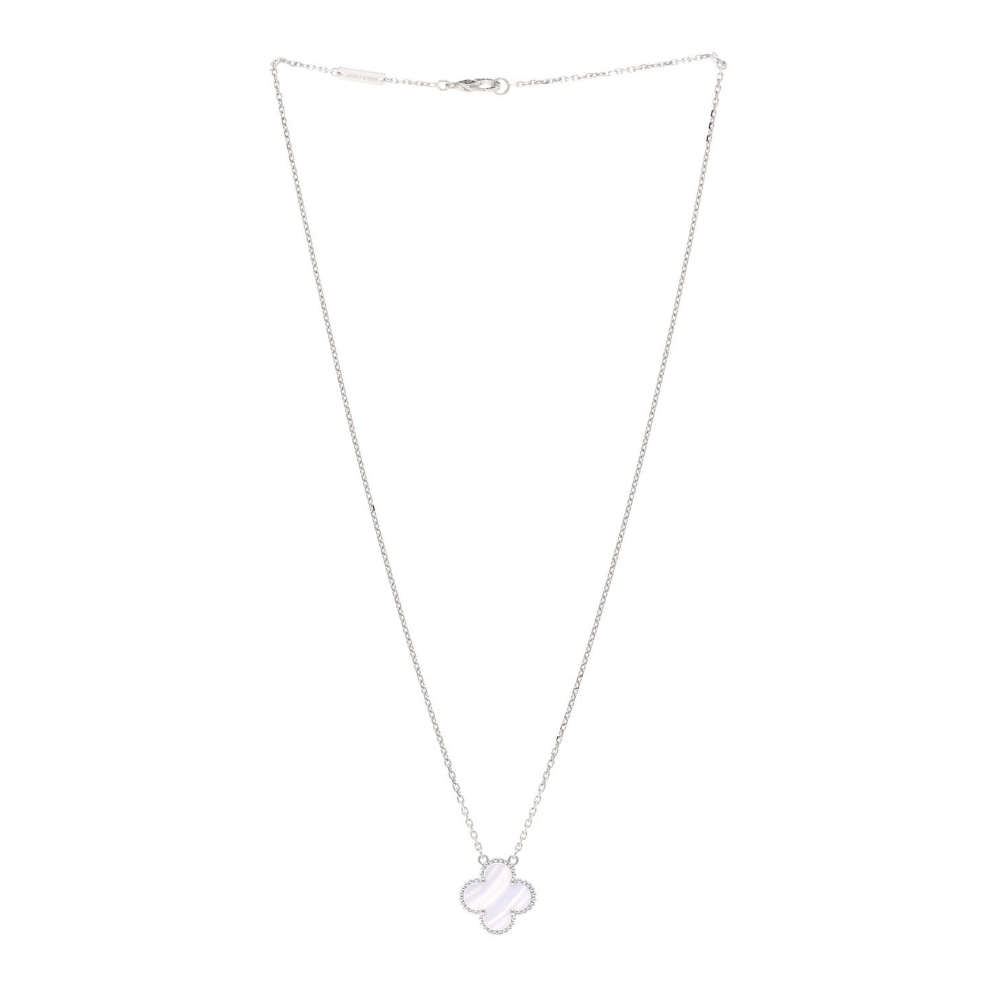 18K White Gold Chalcedony Vintage Alhambra Pendant Necklace