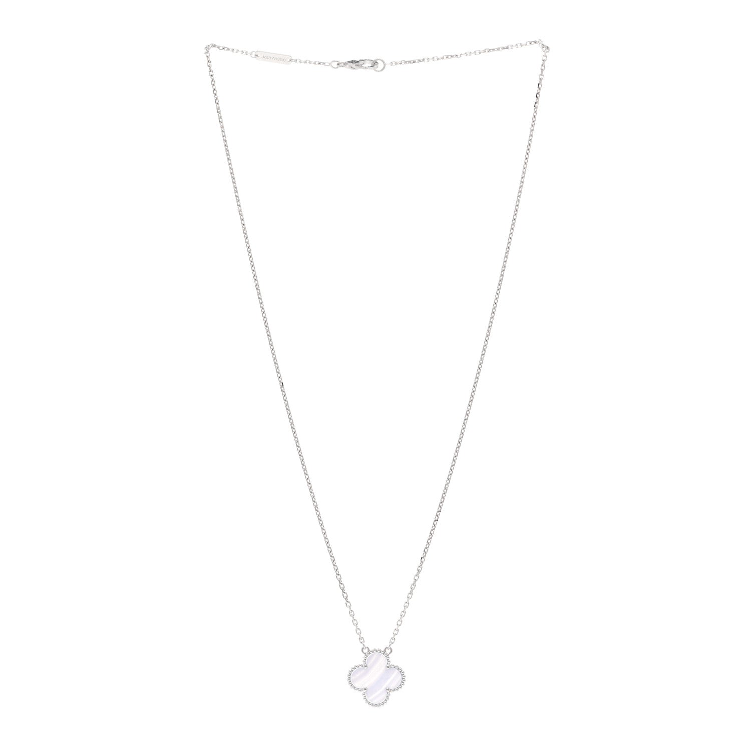 Van Cleef & Arpels 18K White Gold Chalcedony Vintage Alhambra Pendant Necklace 3 of 5