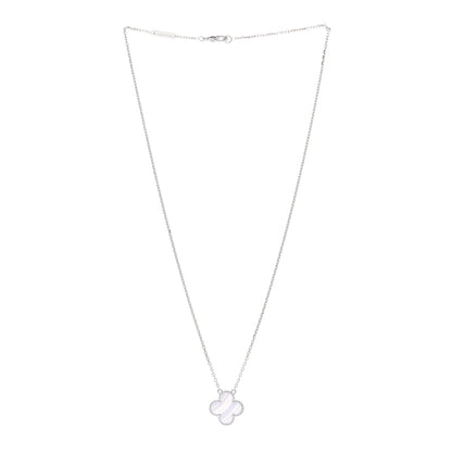 Van Cleef & Arpels 18K White Gold Chalcedony Vintage Alhambra Pendant Necklace 3 of 5