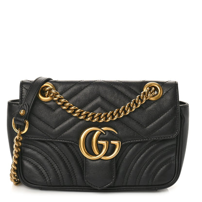Gucci Calfskin Matelasse Mini GG Marmont Shoulder Bag Black 1 of 10