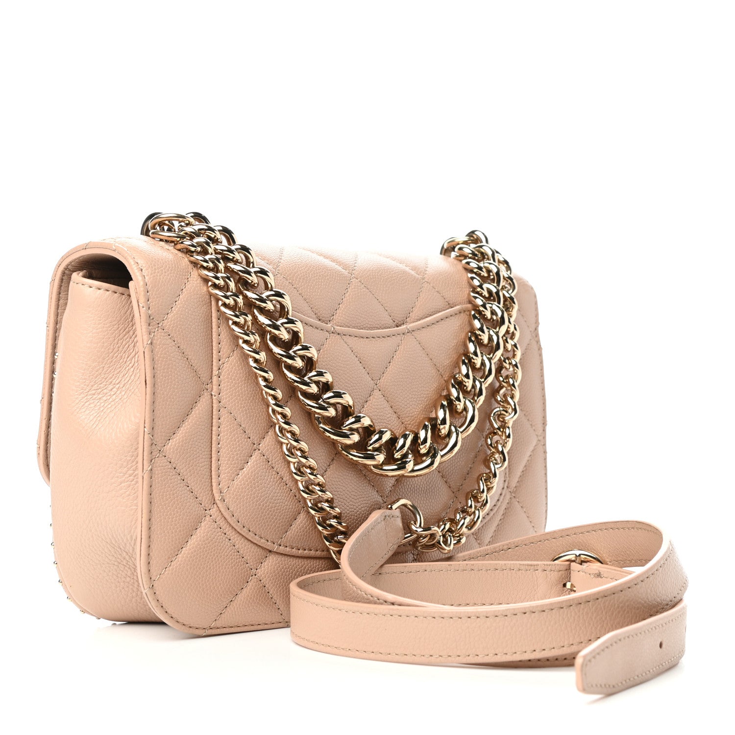 Chanel Caviar Quilted Small Studded Flap Beige 3 of 9