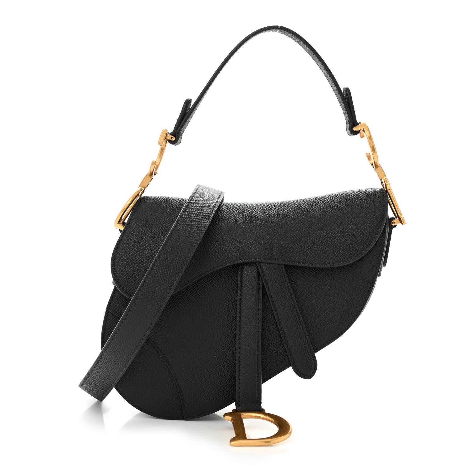Christian Dior Grained Calfskin Mini Saddle Bag With Strap Black 1 of 10