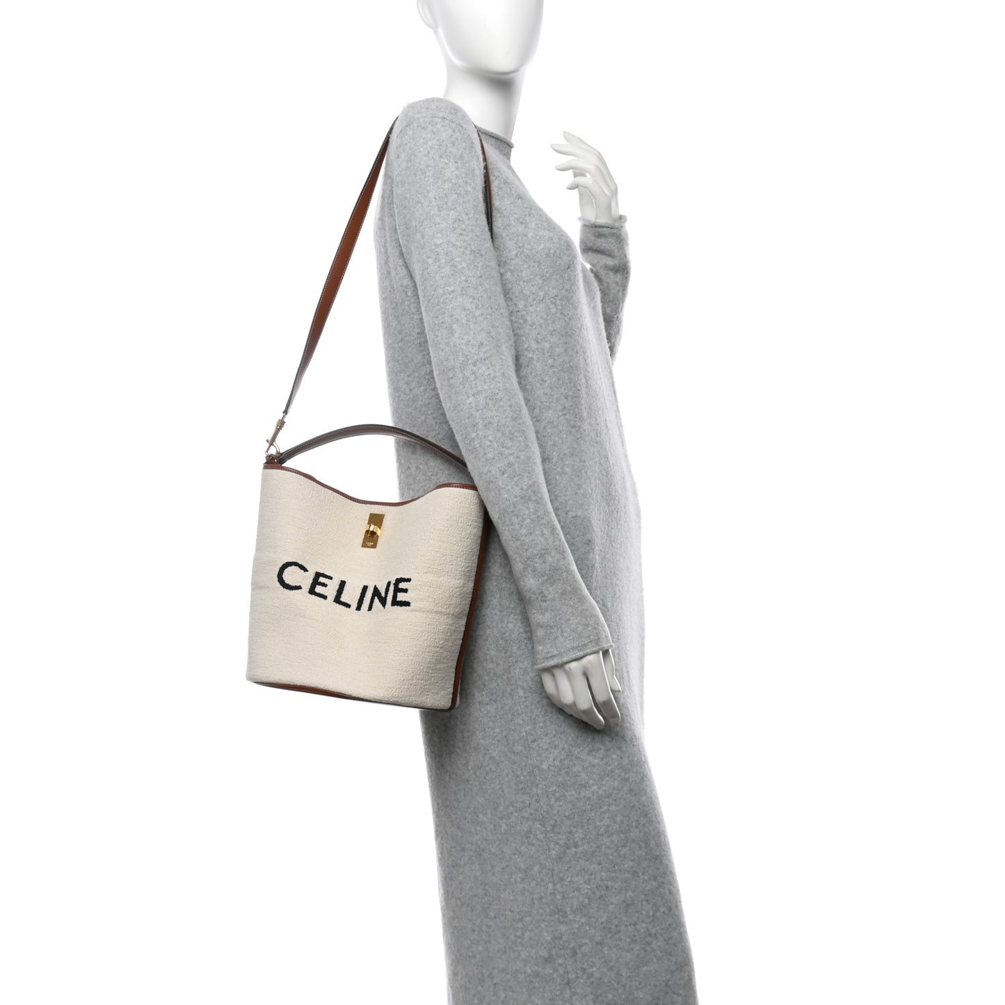 Canvas Calfskin Logo Bucket 16 Bag Natural Tan