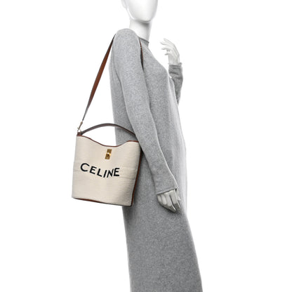 Celine Canvas Calfskin Logo Bucket 16 Bag Natural Tan 2 of 12