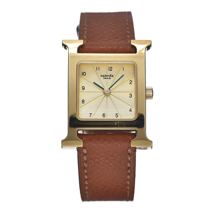 Hermes Stainless Steel Epsom 21mm Heure H Hour Quartz Watch Gold 1 of 8