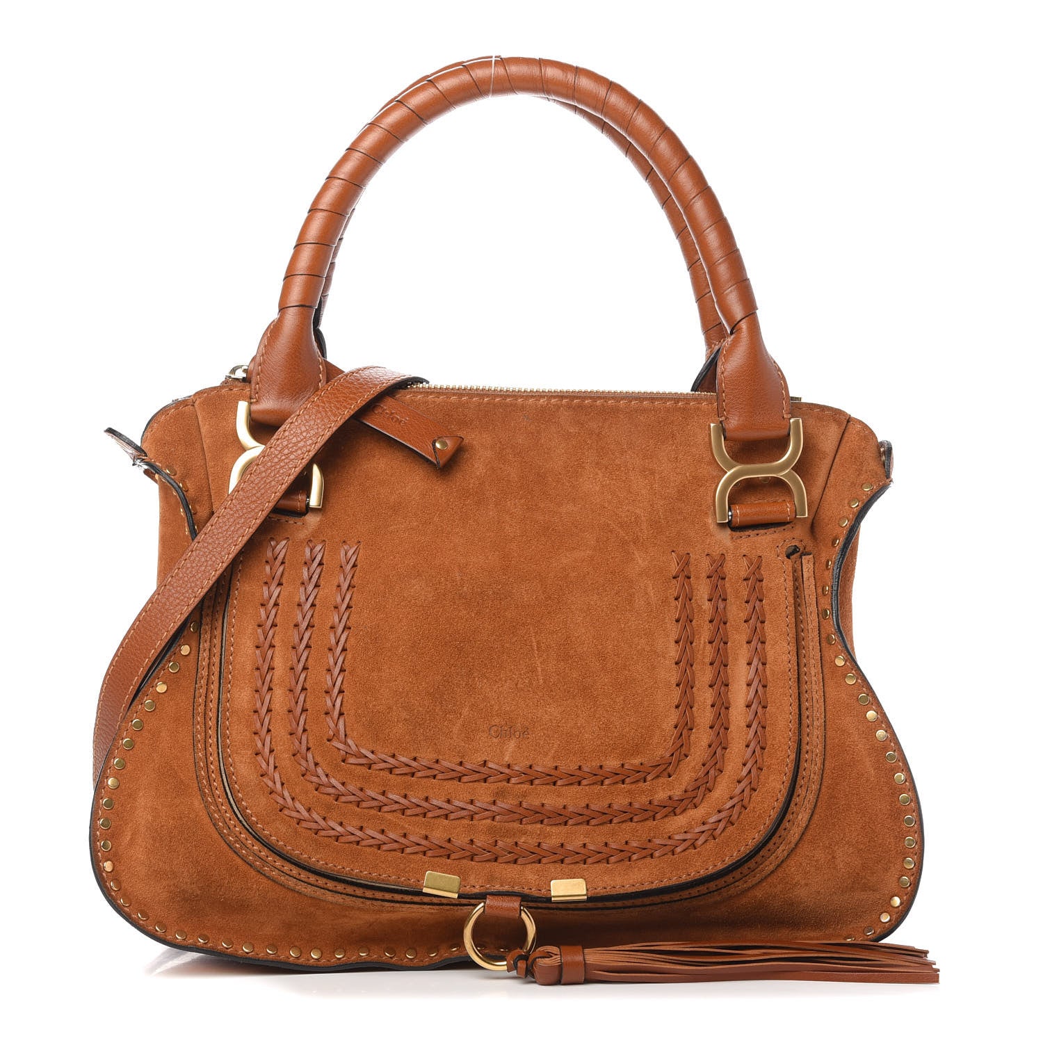 Chloe Suede Calfskin Braided Medium Marcie Satchel Caramel 1 of 13