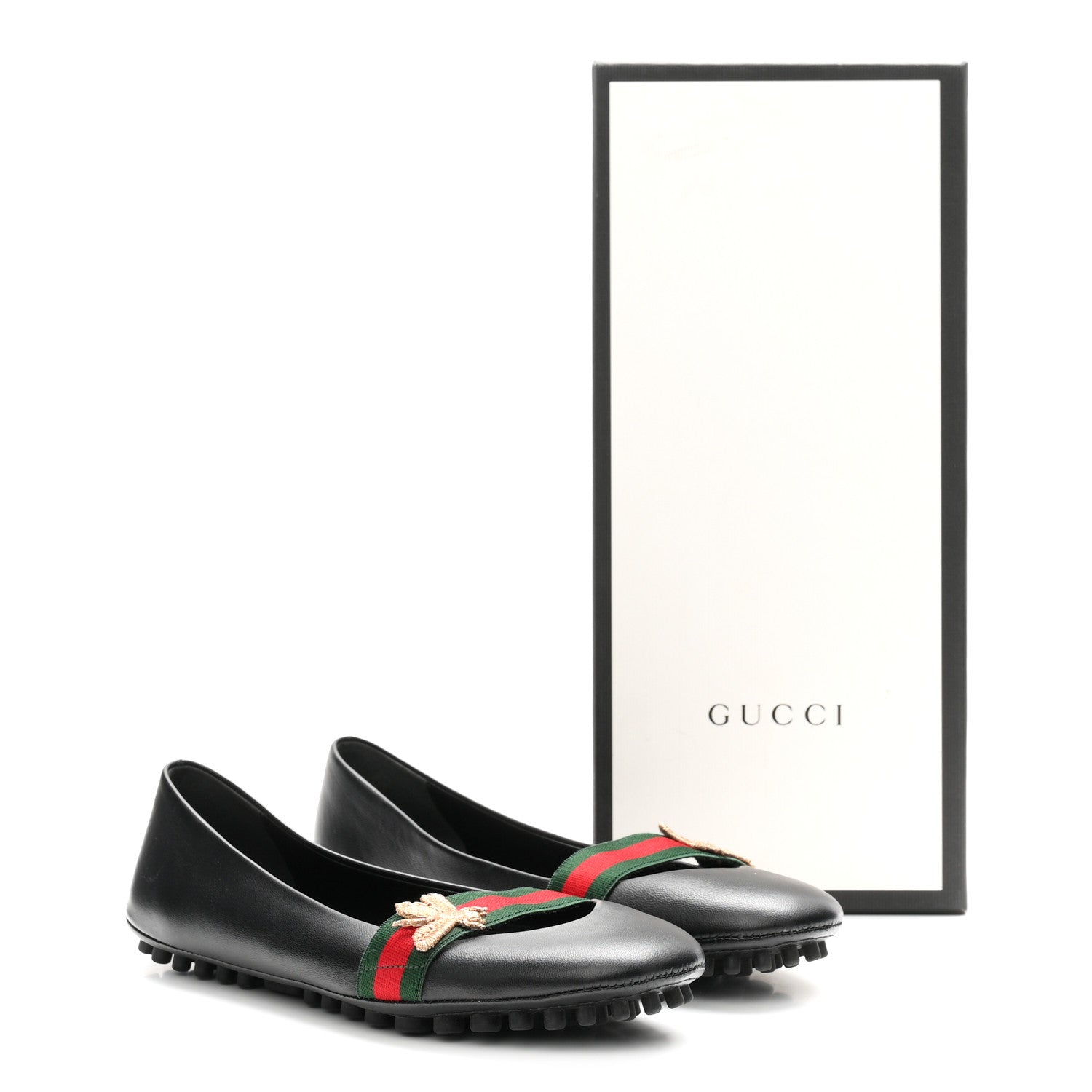 Gucci Calfskin Bayadere Bee Ballerina Flats 35.5 Black 10 of 10