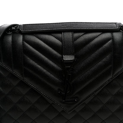 Saint Laurent Grain De Poudre Textured Mixed Matelasse Triquilt Medium Monogram Monochrome Satchel Black 7 of 9
