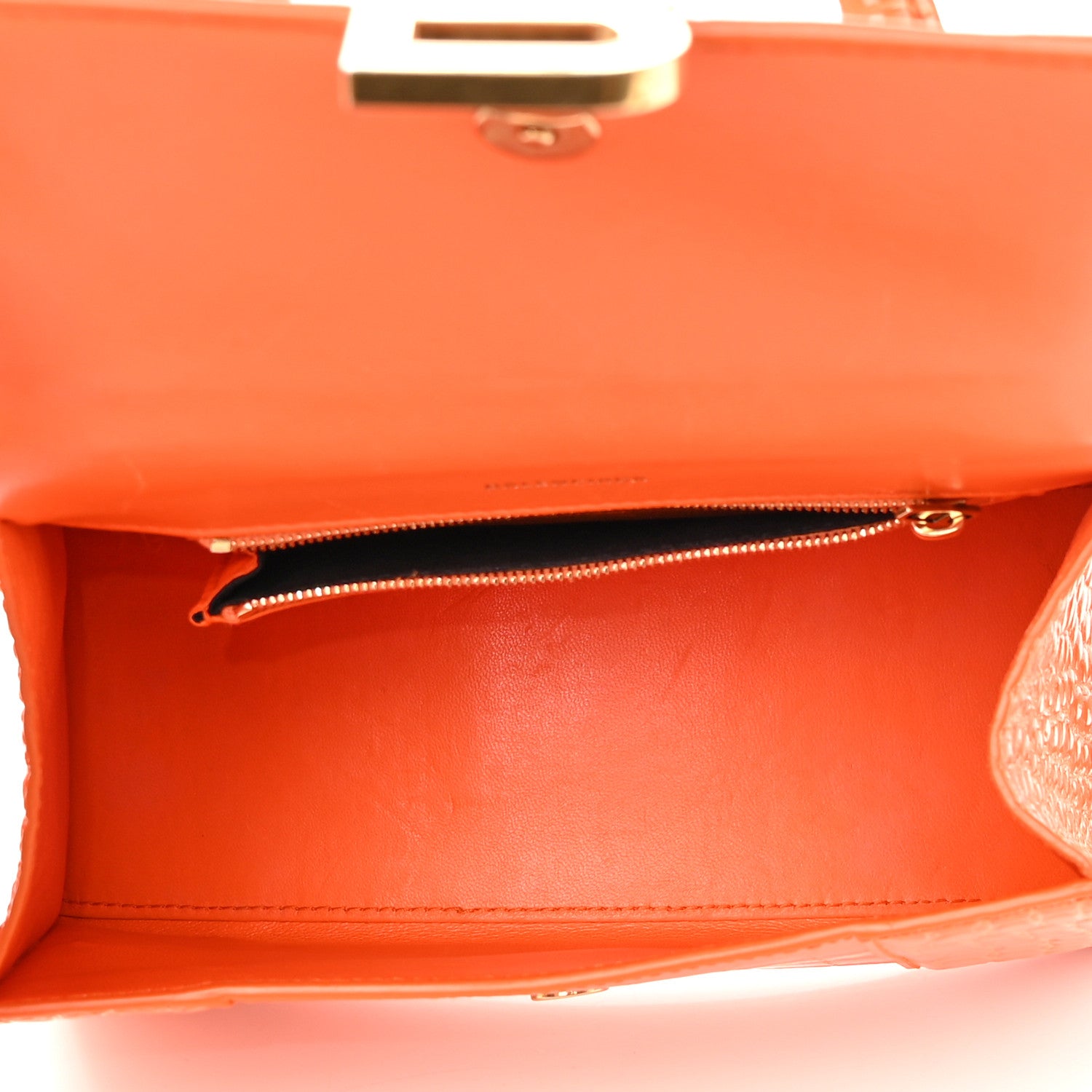 Balenciaga Shiny Calfskin Crocodile Embossed Small Hourglass Top Handle Bag Orange 5 of 18