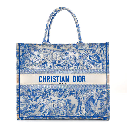 Christian Dior Transparent Canvas Embroidered Large Toile De Jouy Reverse Book Tote Fluorescent Blue 1 of 13