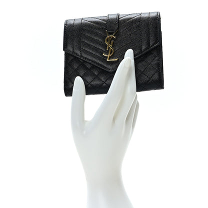 Saint Laurent Grain De Poudre Mixed Matelasse Triquilt Monogram Compact Tri Fold Wallet Black 3 of 14