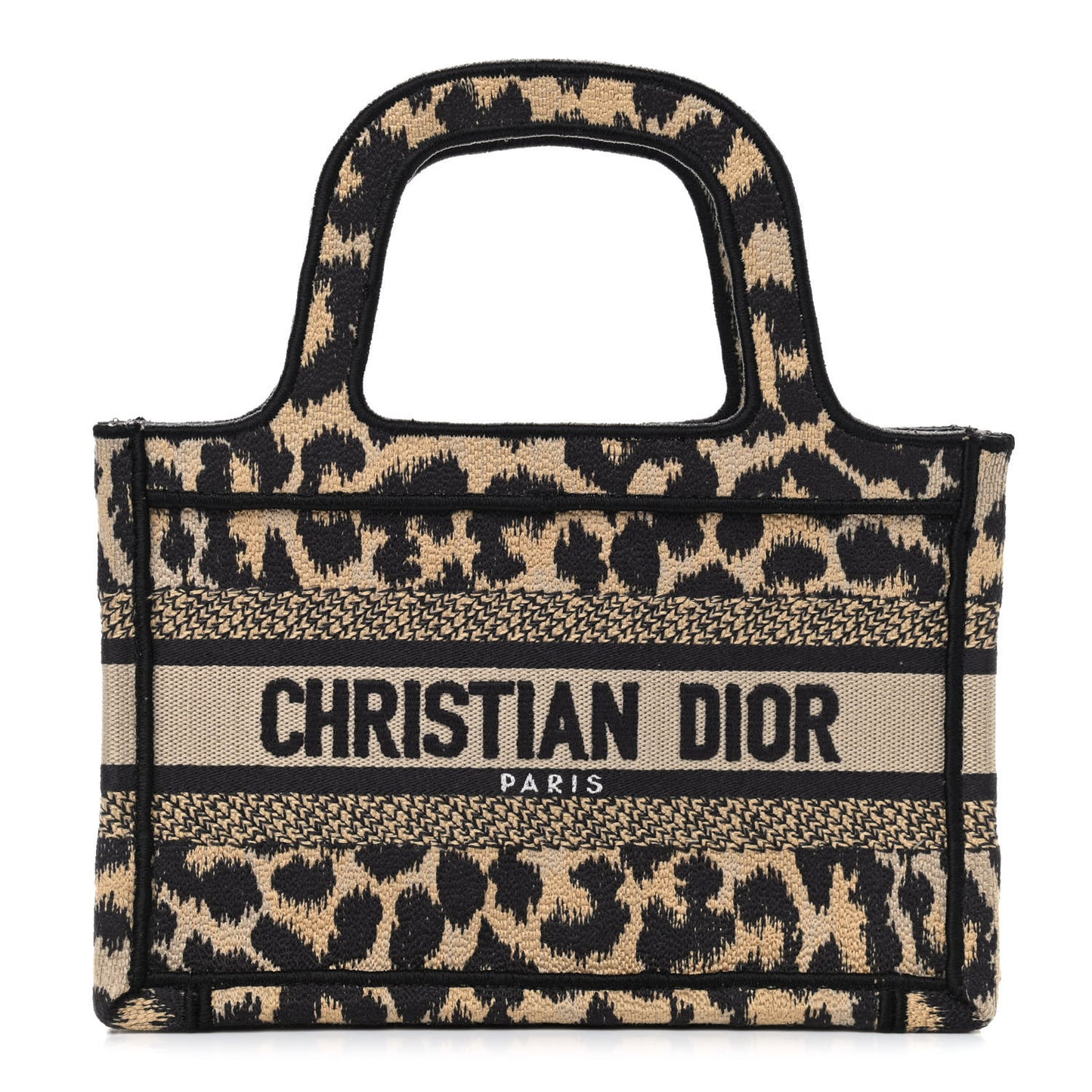 Canvas Mizza Embroidered Mini Leopard Book Tote Beige