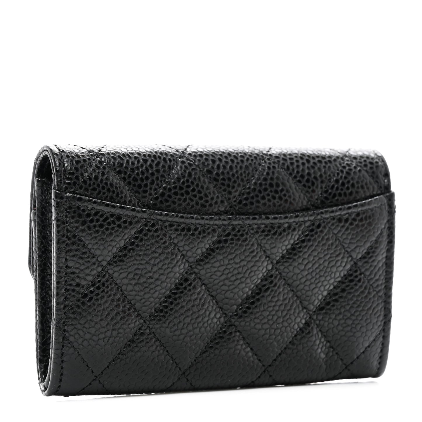 Caviar Quilted Flap Card Holder Wallet Black