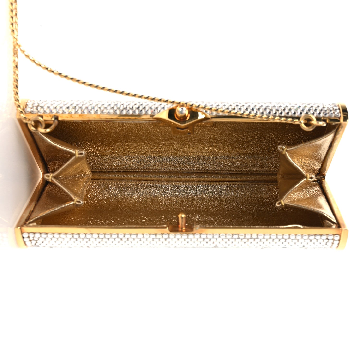 Judith Leiber Swarovski Crystal Minaudiere Clutch Silver Gold 5 of 11