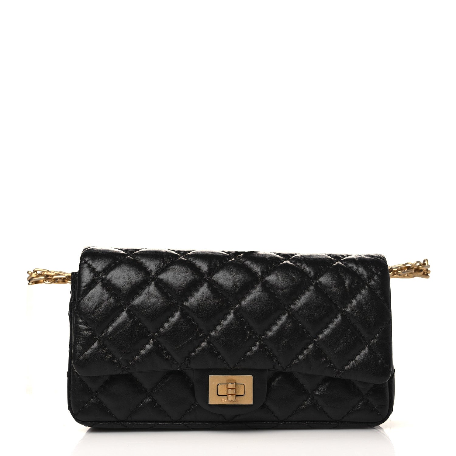 Chanel Aged Calfskin Quilted 2.55 Reissue Flap Belt Bag Clutch Black 1 of 10