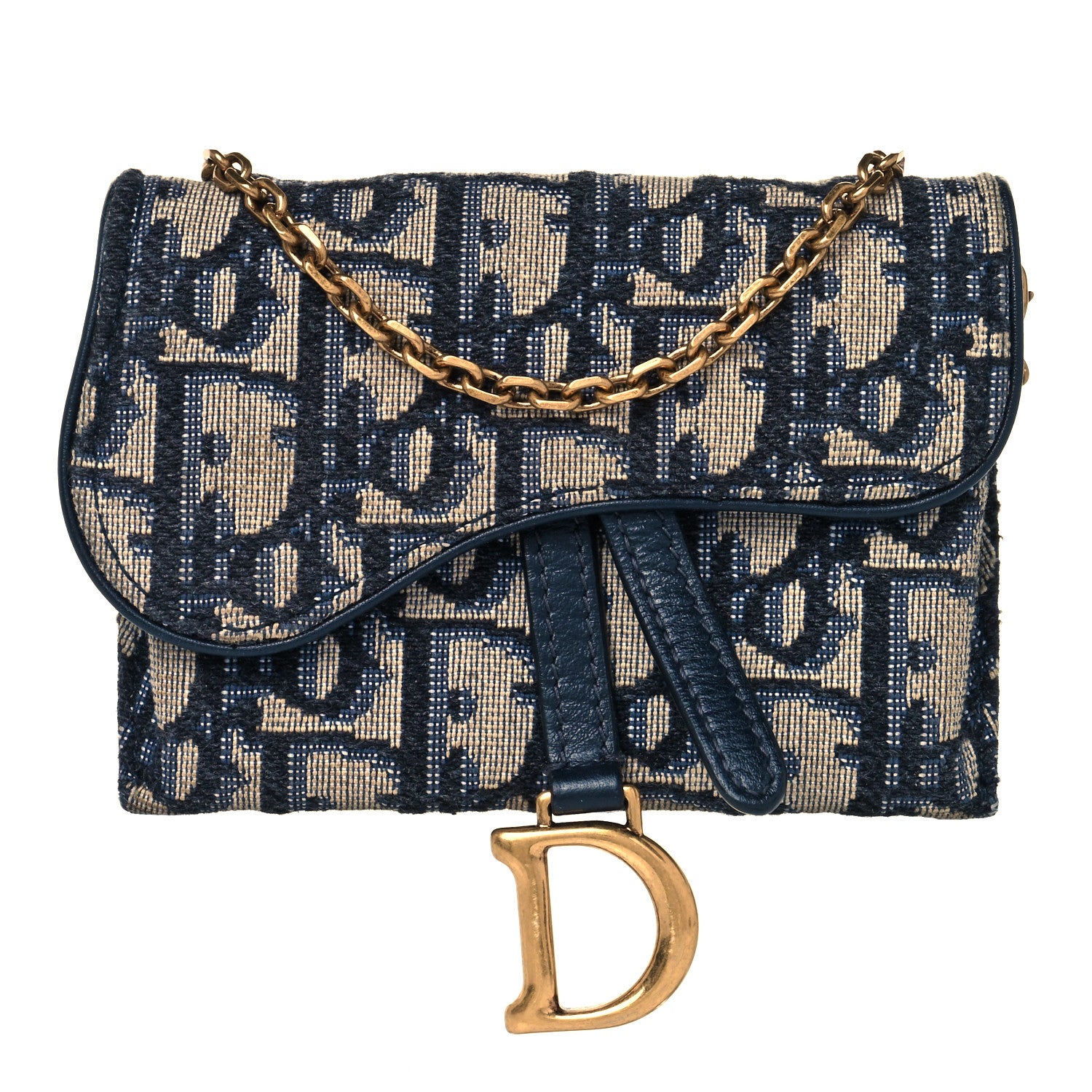 Christian Dior Oblique Nano Saddle Chain Pouch Blue 1 of 7