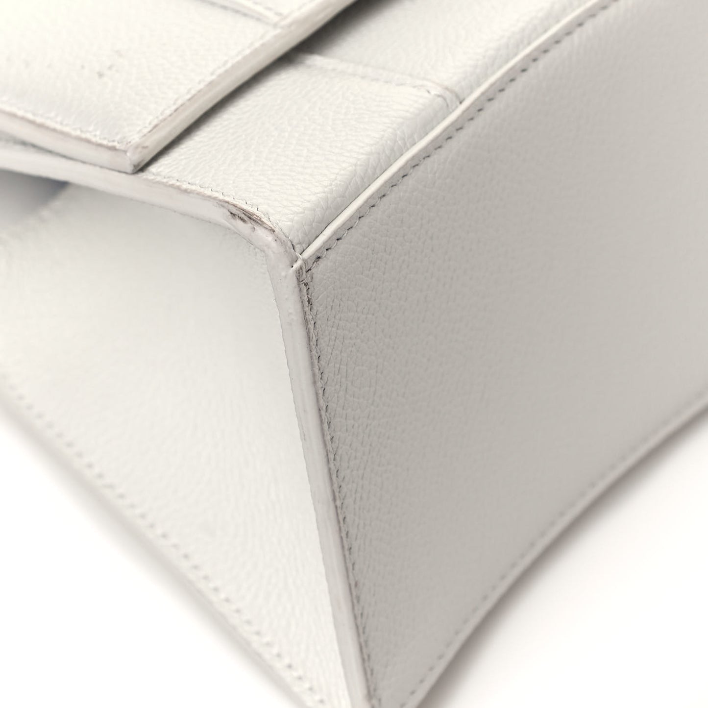 Grained Calfskin Small Hourglass Top Handle Bag White
