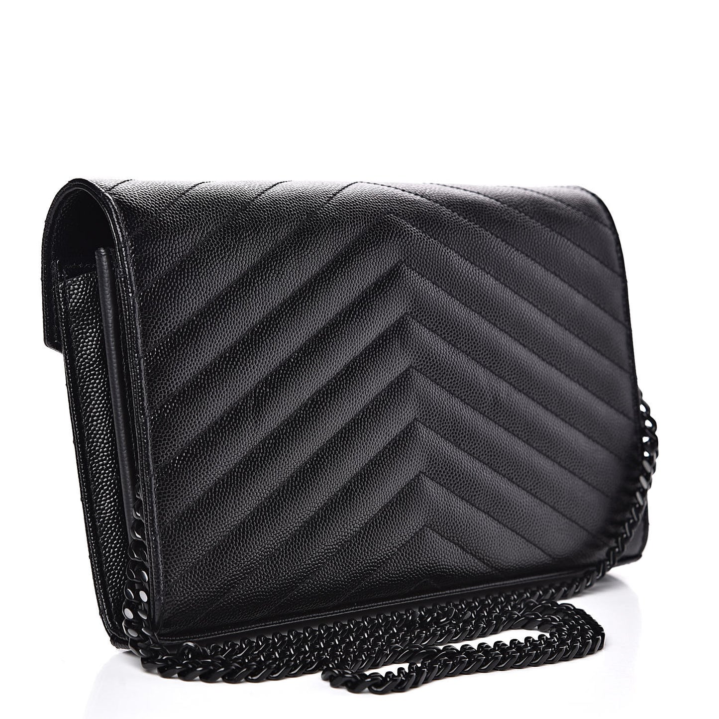 Grain De Poudre Matelasse Chevron Monogram Chain Wallet Black