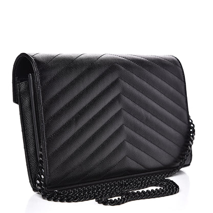 Saint Laurent Grain De Poudre Matelasse Chevron Monogram Chain Wallet Black 3 of 11