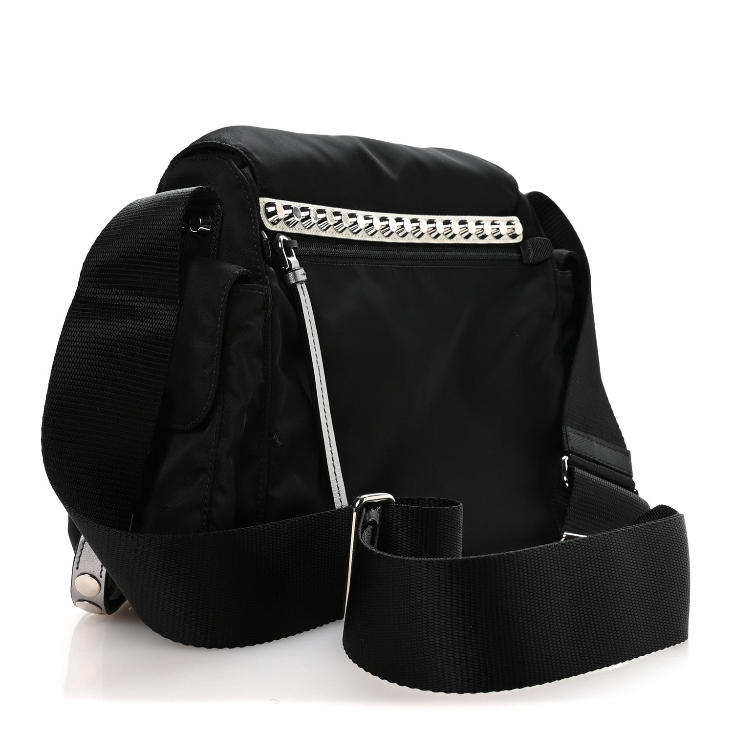Prada Nylon New Vela Studded Messenger Bag Black 3 of 11