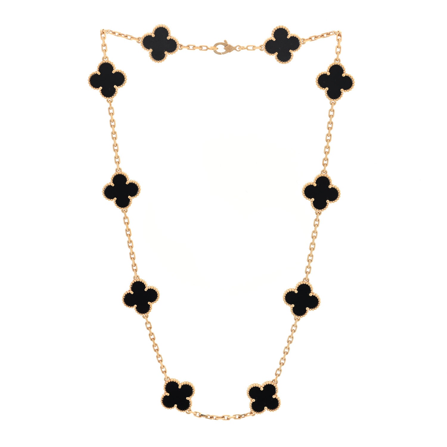 Van Cleef & Arpels 18K Yellow Gold Black Onyx 10 Motifs Vintage Alhambra Necklace 3 of 5