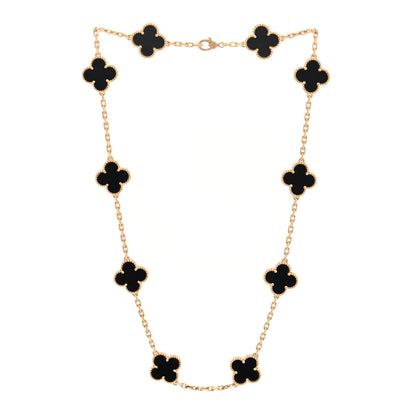 Van Cleef & Arpels 18K Yellow Gold Black Onyx 10 Motifs Vintage Alhambra Necklace 3 of 5