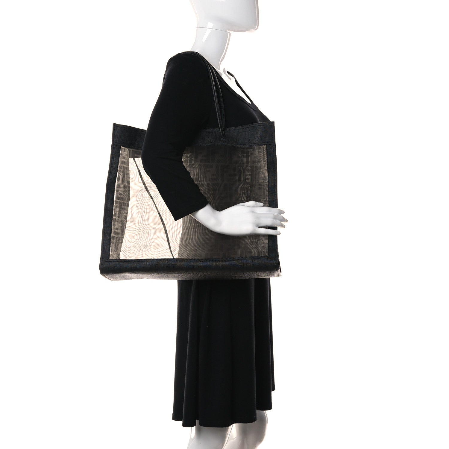 Fendi Mesh Glazed Fabric FF 1974 Tote Black 2 of 14