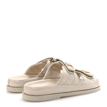 Chanel Shiny Calfskin Pearl Quilted Velcro Dad CC Slide Sandals 36.5 Light Beige 5 of 9