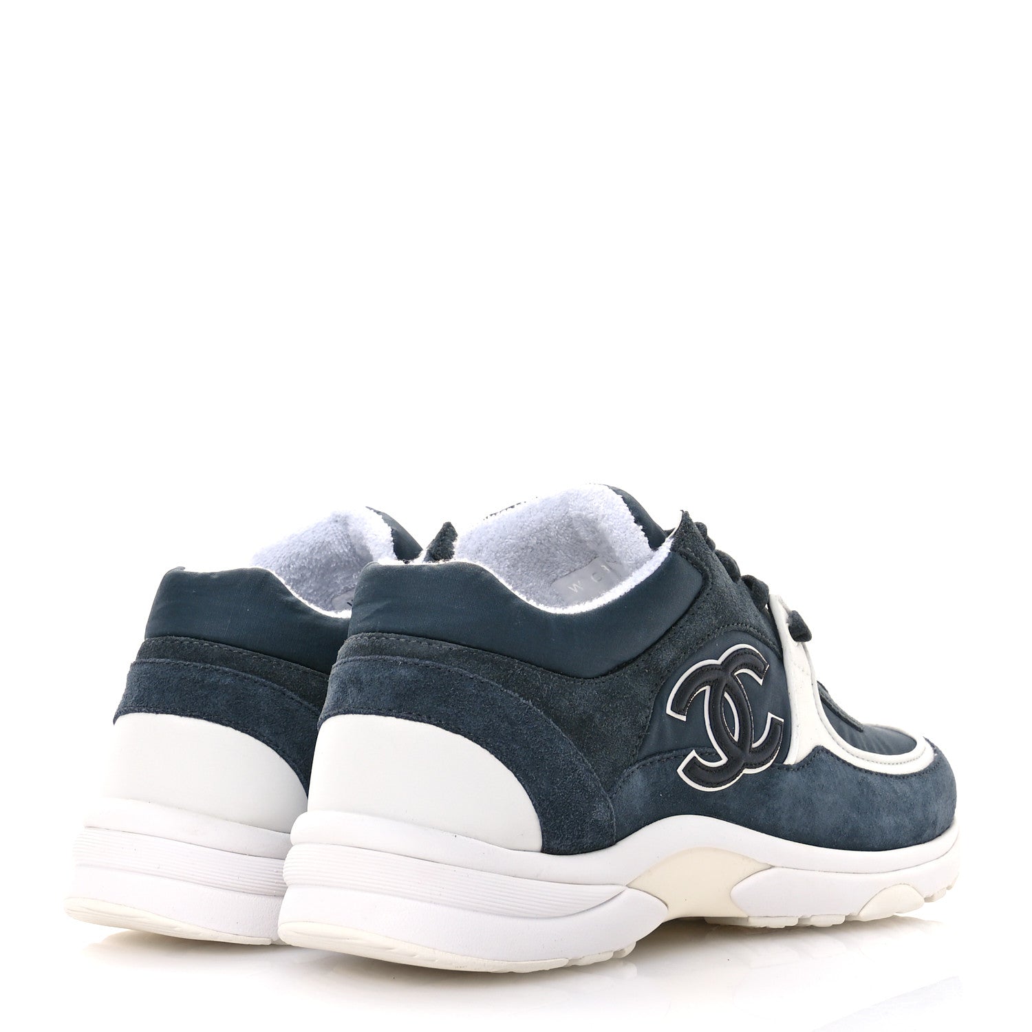 Chanel Fabric Calfskin Suede CC Womens Sneakers 40 Blue 5 of 8
