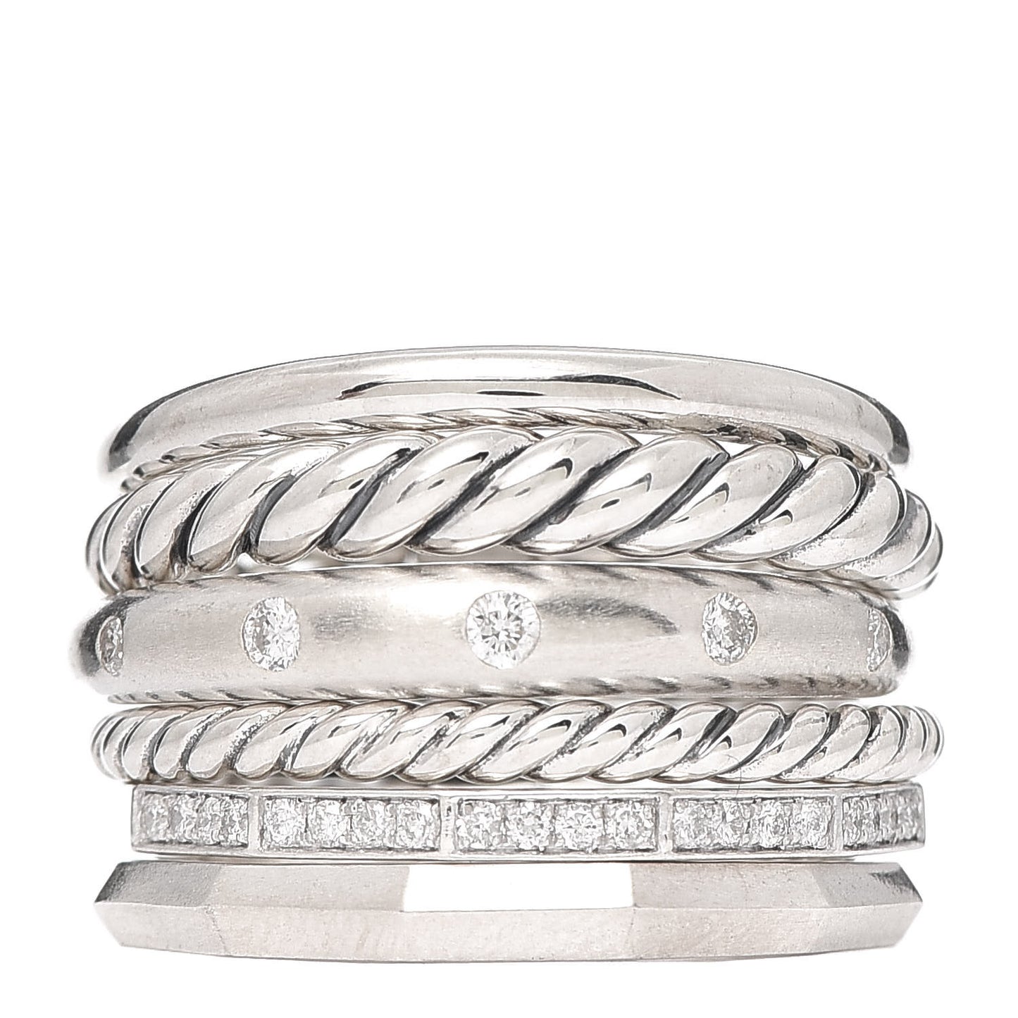 Sterling Silver Diamond 16mm Stax Wide Stacked Ring 54 7