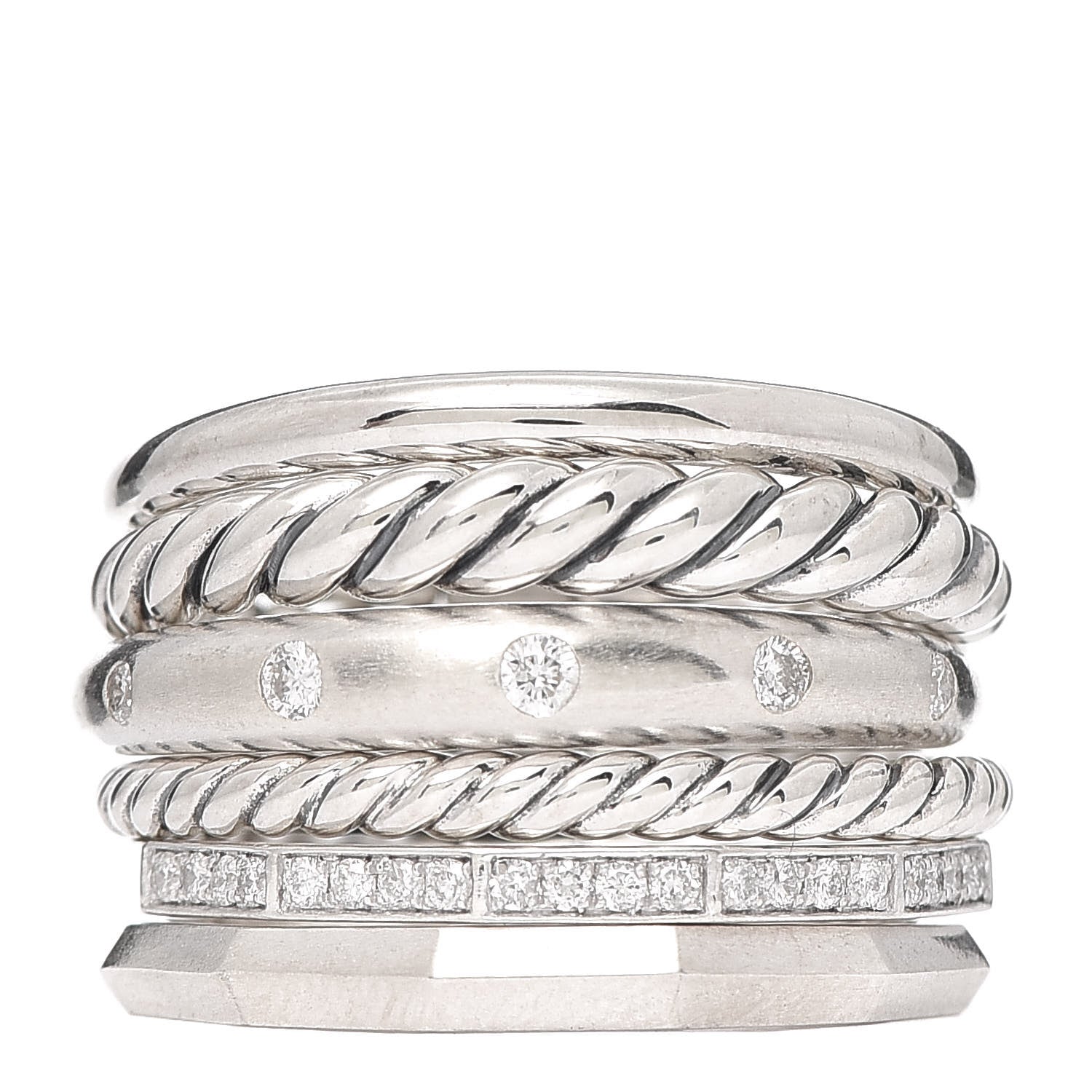 David Yurman Sterling Silver Diamond 16mm Stax Wide Stacked Ring 54 7 1 of 4