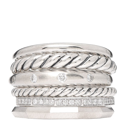 David Yurman Sterling Silver Diamond 16mm Stax Wide Stacked Ring 54 7 1 of 4