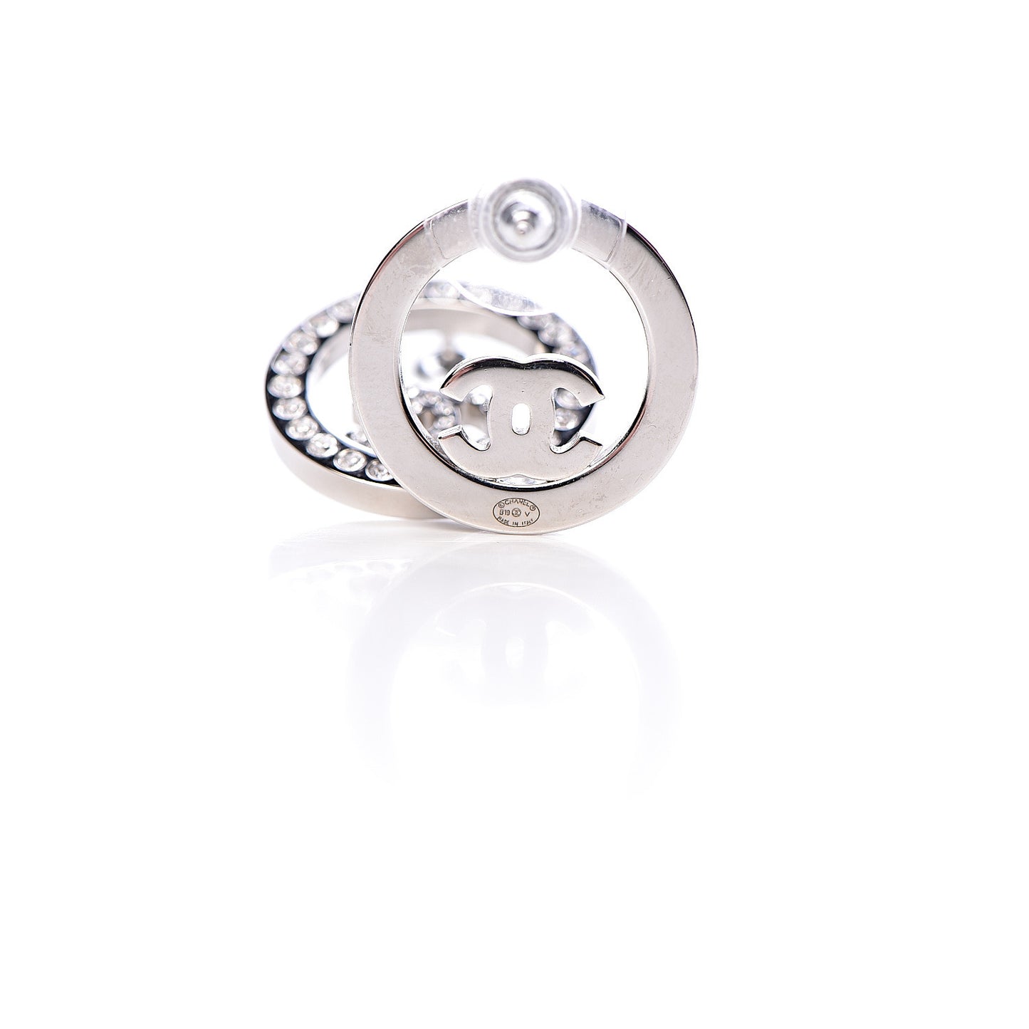 Crystal CC Round Earrings Silver