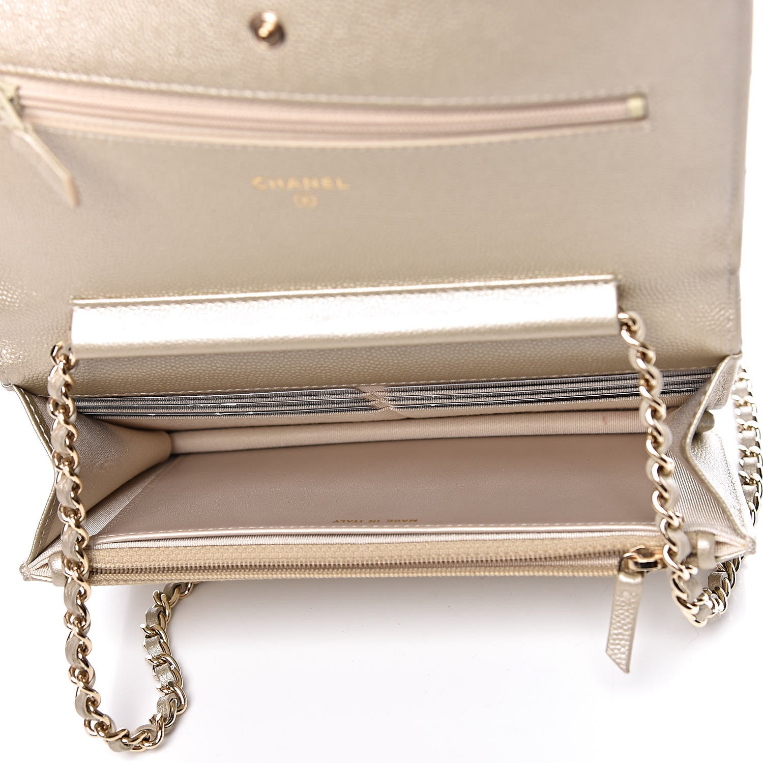 Chanel Pearly Caviar Quilted Wallet On Chain WOC Light Gold 5 of 12