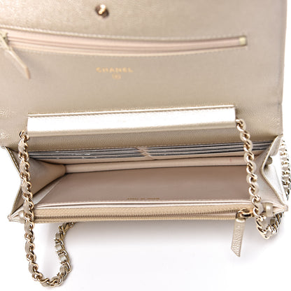 Chanel Pearly Caviar Quilted Wallet On Chain WOC Light Gold 5 of 12