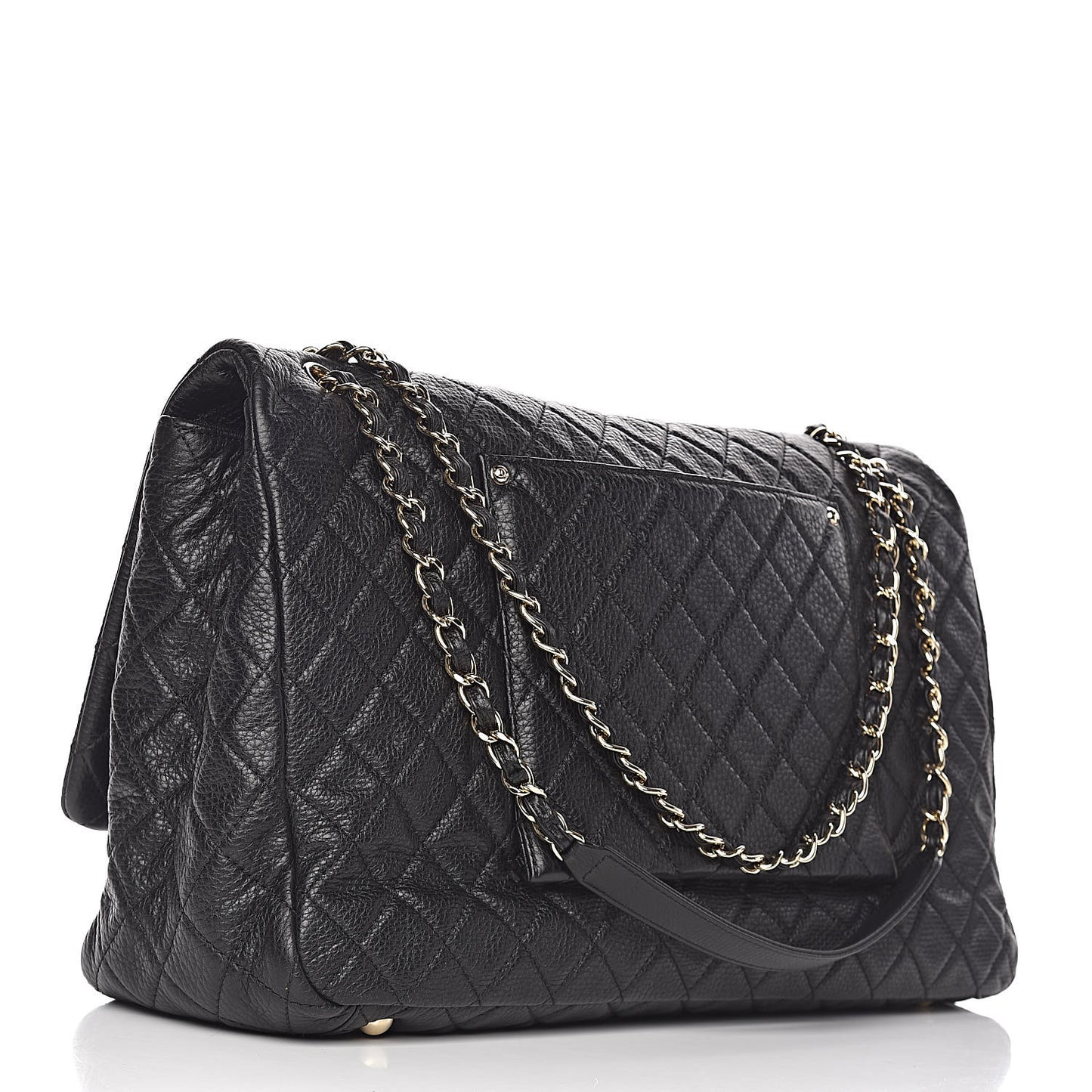 Calfskin Quilted XXL Travel Flap Bag Black