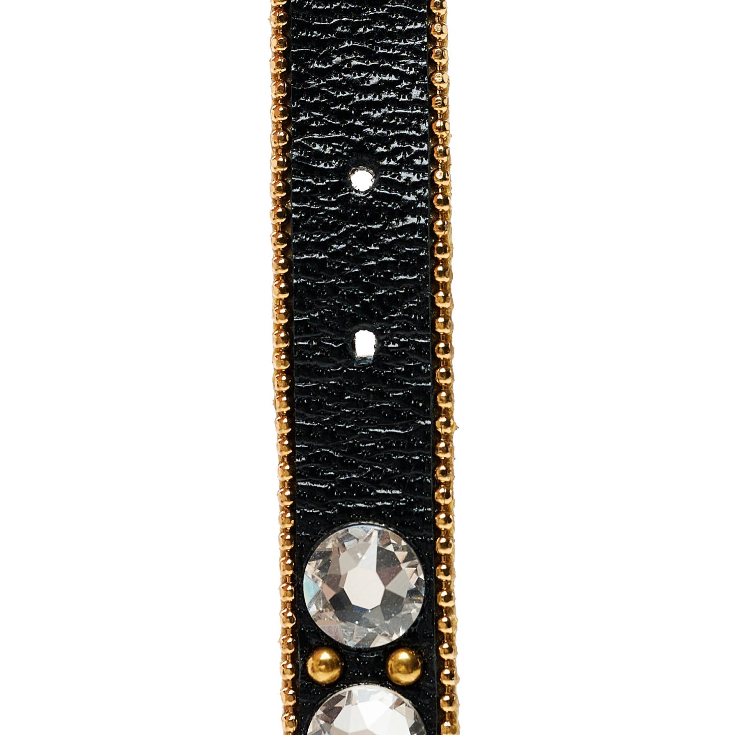 Metal Calfskin Crystal Double G Bracelet Black