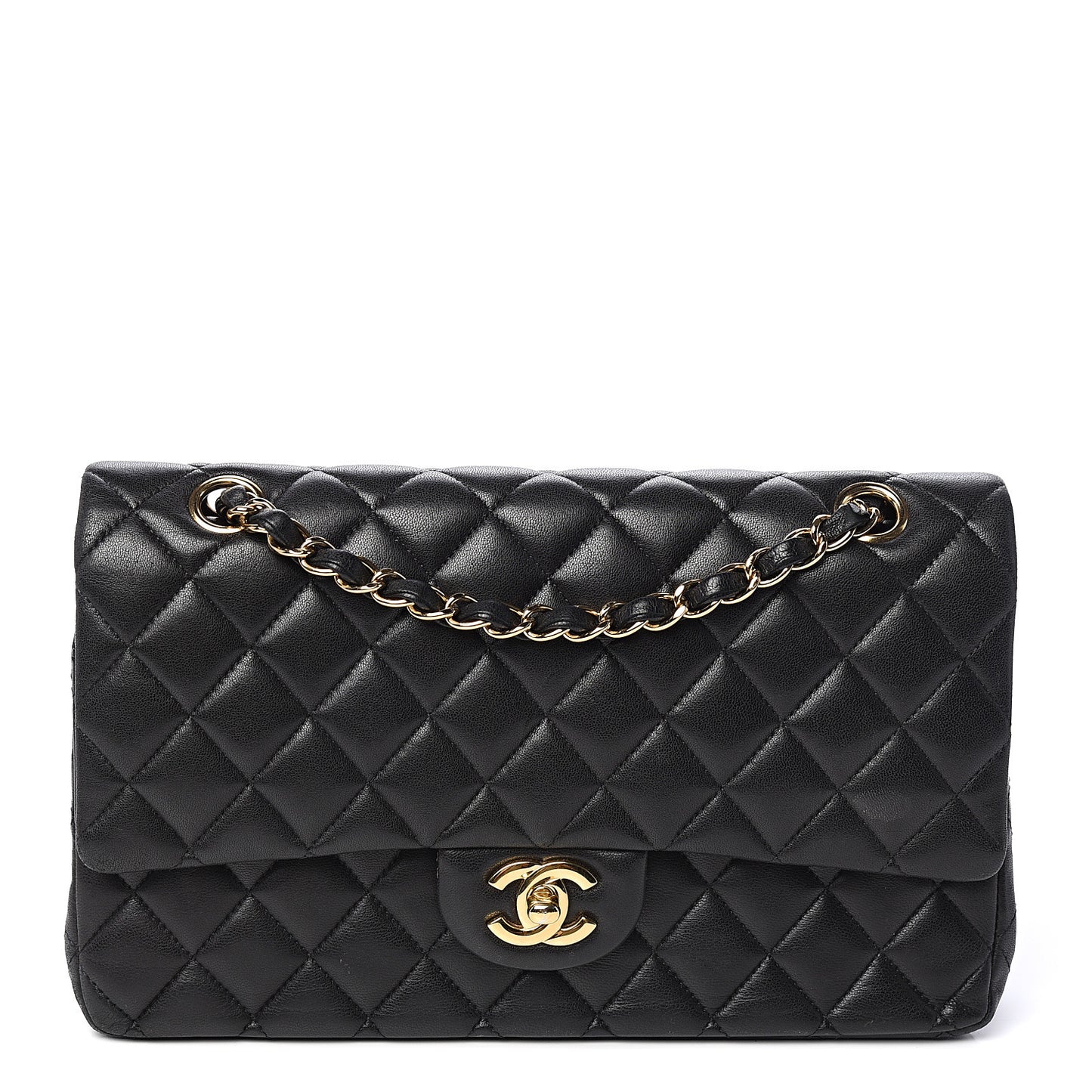 Lambskin Quilted Medium Double Flap Black