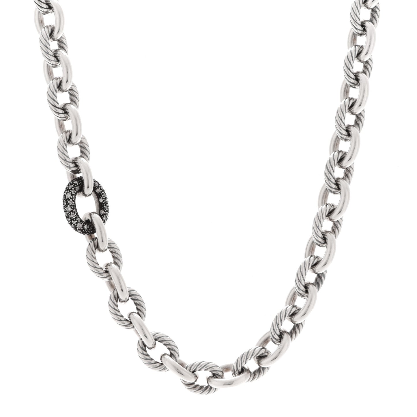 Sterling Silver Diamond Midnight Melange Oval Link Necklace