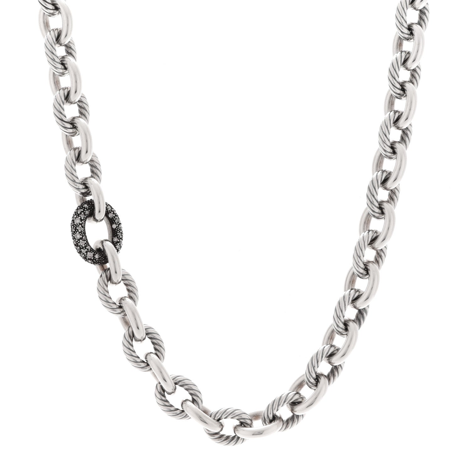 David Yurman Sterling Silver Diamond Midnight Melange Oval Link Necklace 1 of 6