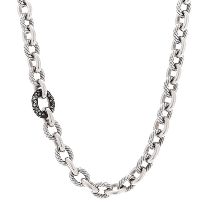 David Yurman Sterling Silver Diamond Midnight Melange Oval Link Necklace 1 of 6