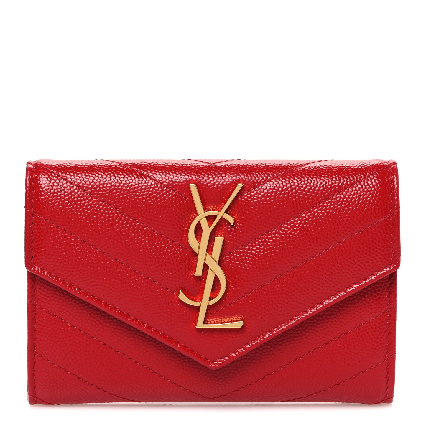 Grain De Poudre Matelasse Chevron Small Monogram Envelope Wallet New Red
