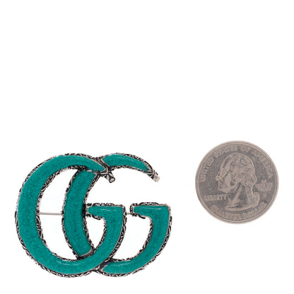 Gucci Sterling Silver Enamel GG Brooch Turquoise 2 of 3