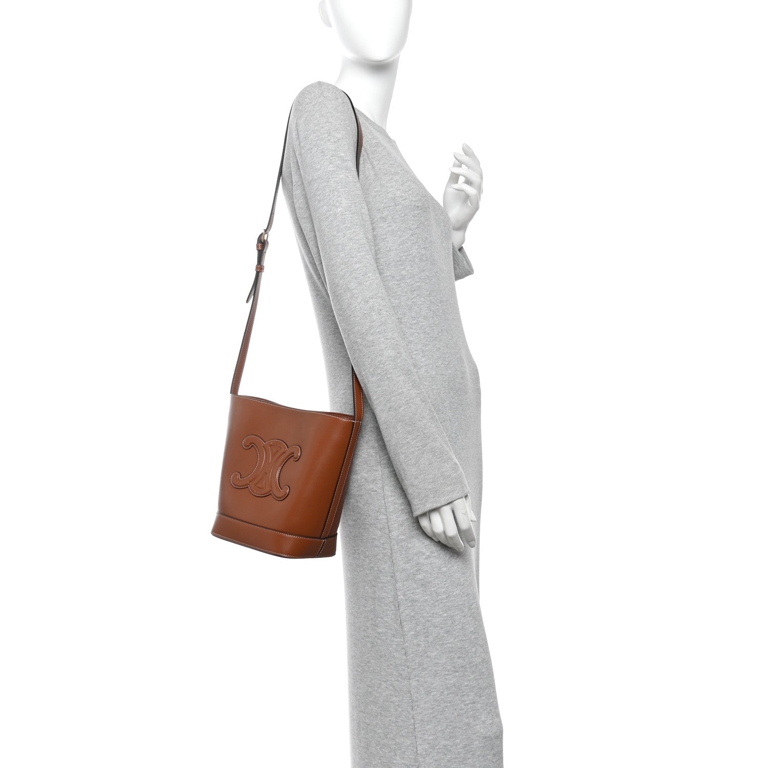 Celine Smooth Calfskin Small Cuir Triomphe Bucket Bag Tan 2 of 9