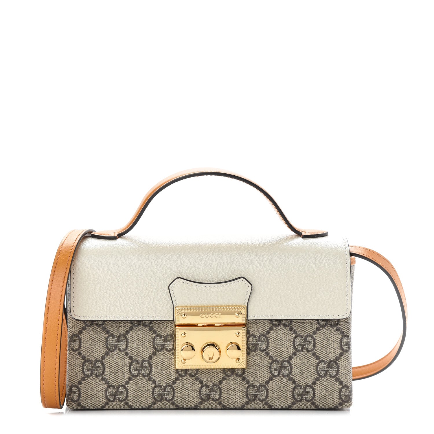 Gucci GG Supreme Monogram New Sakai Calfskin Mini Padlock Top Handle Shoulder Bag Beige Ebony Mystic White Sun Oil 1 of 9